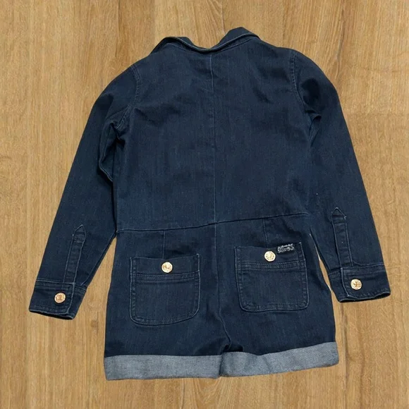 7 For All Mankind Dark Denim Romper with Gold Buttons - Picture 3 of 10